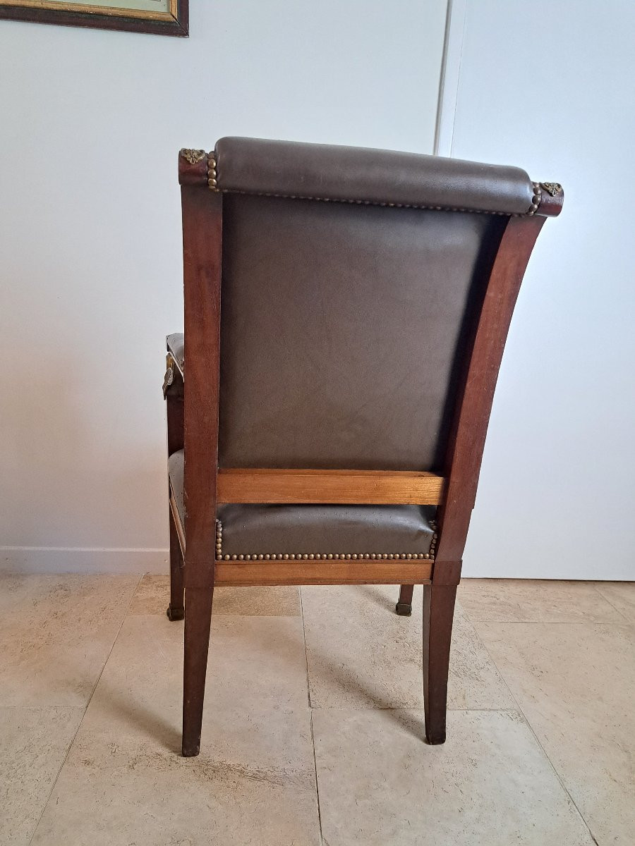 Fauteuil de bureau , Retour d'Egypte , Empire , Acajou et bronze , Fin XIX°. -photo-2