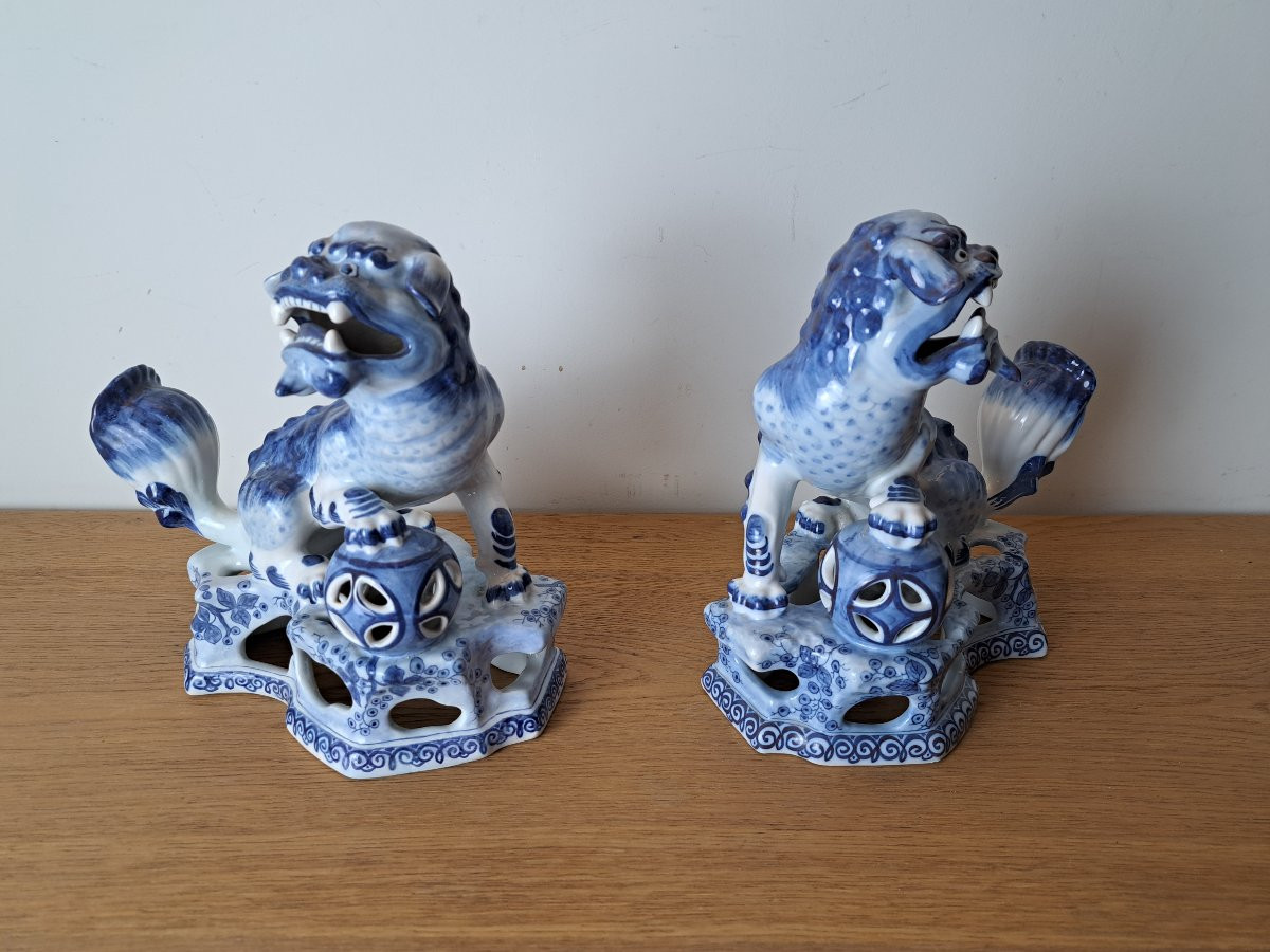Boch , Keramis , Paire de chiens de Fô , Faïence, XIX°.  -photo-8