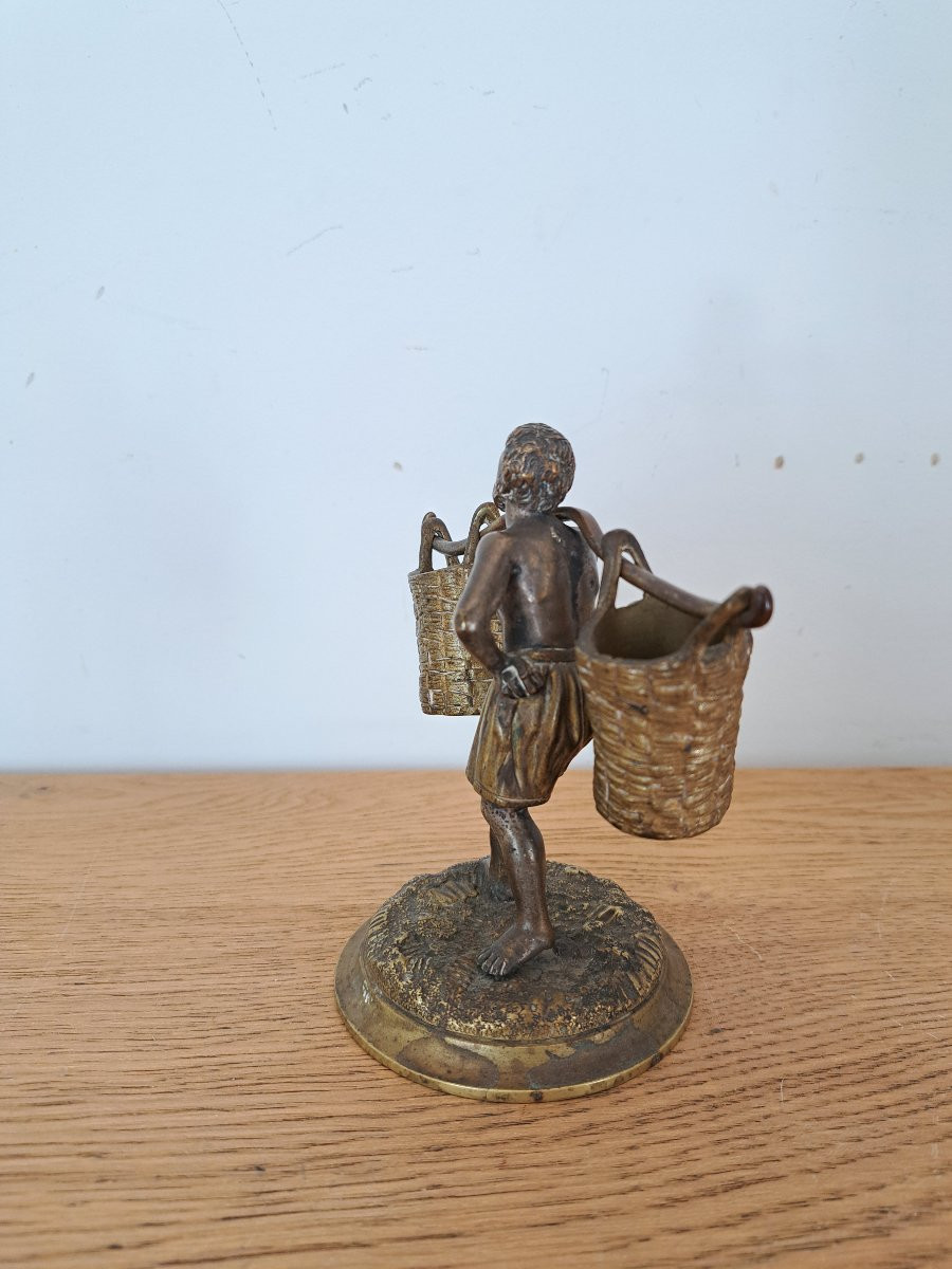 Le ramasseur de coton , Bronze patiné et doré , XIX°. -photo-2