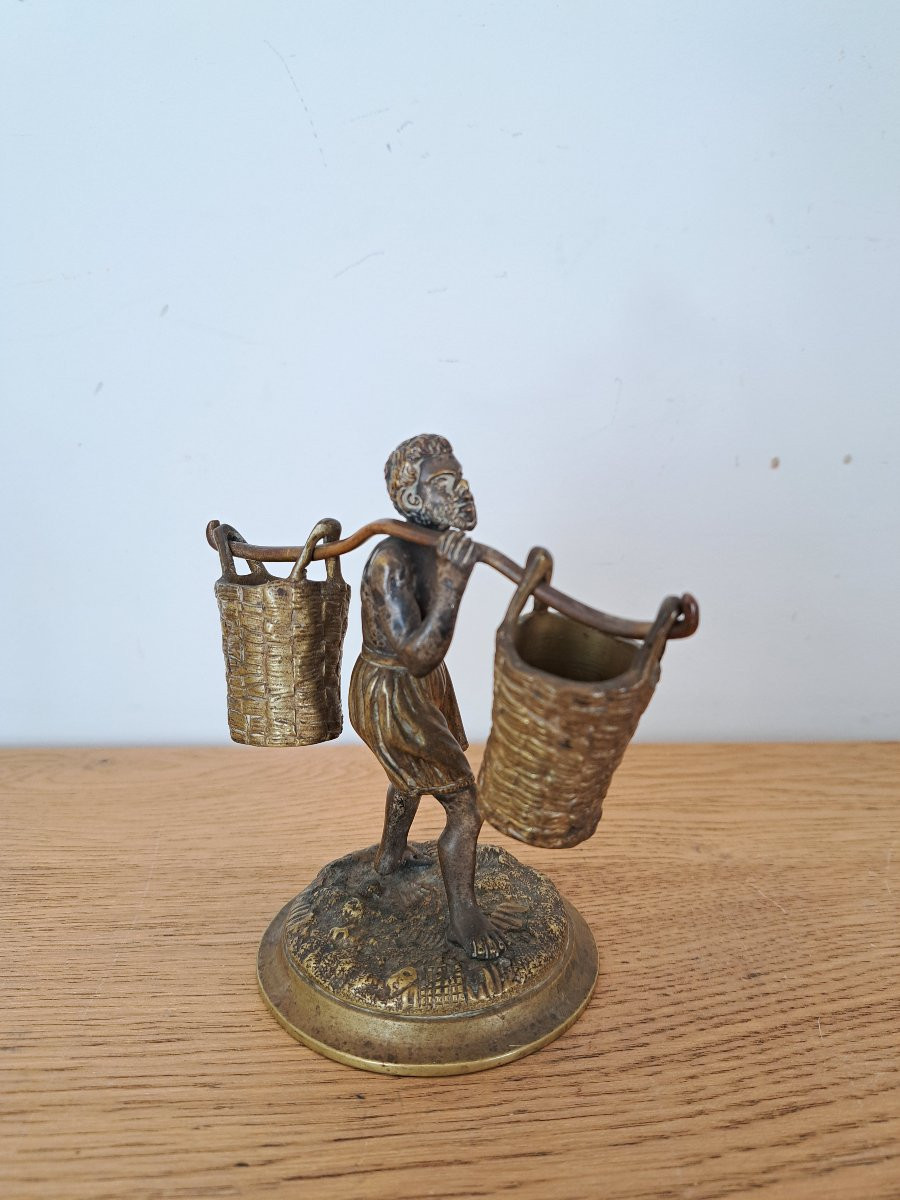 Le ramasseur de coton , Bronze patiné et doré , XIX°. -photo-4