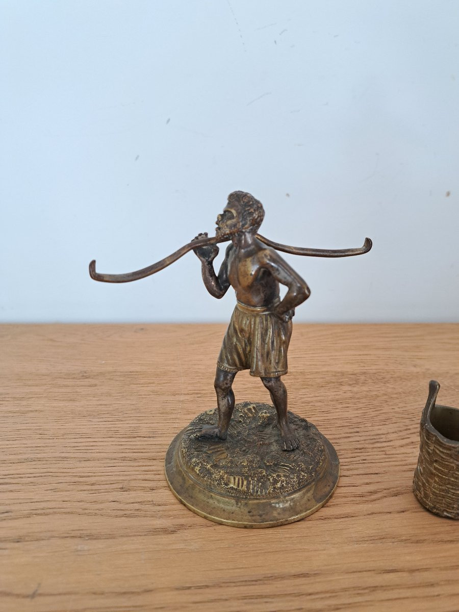 Le ramasseur de coton , Bronze patiné et doré , XIX°. -photo-3