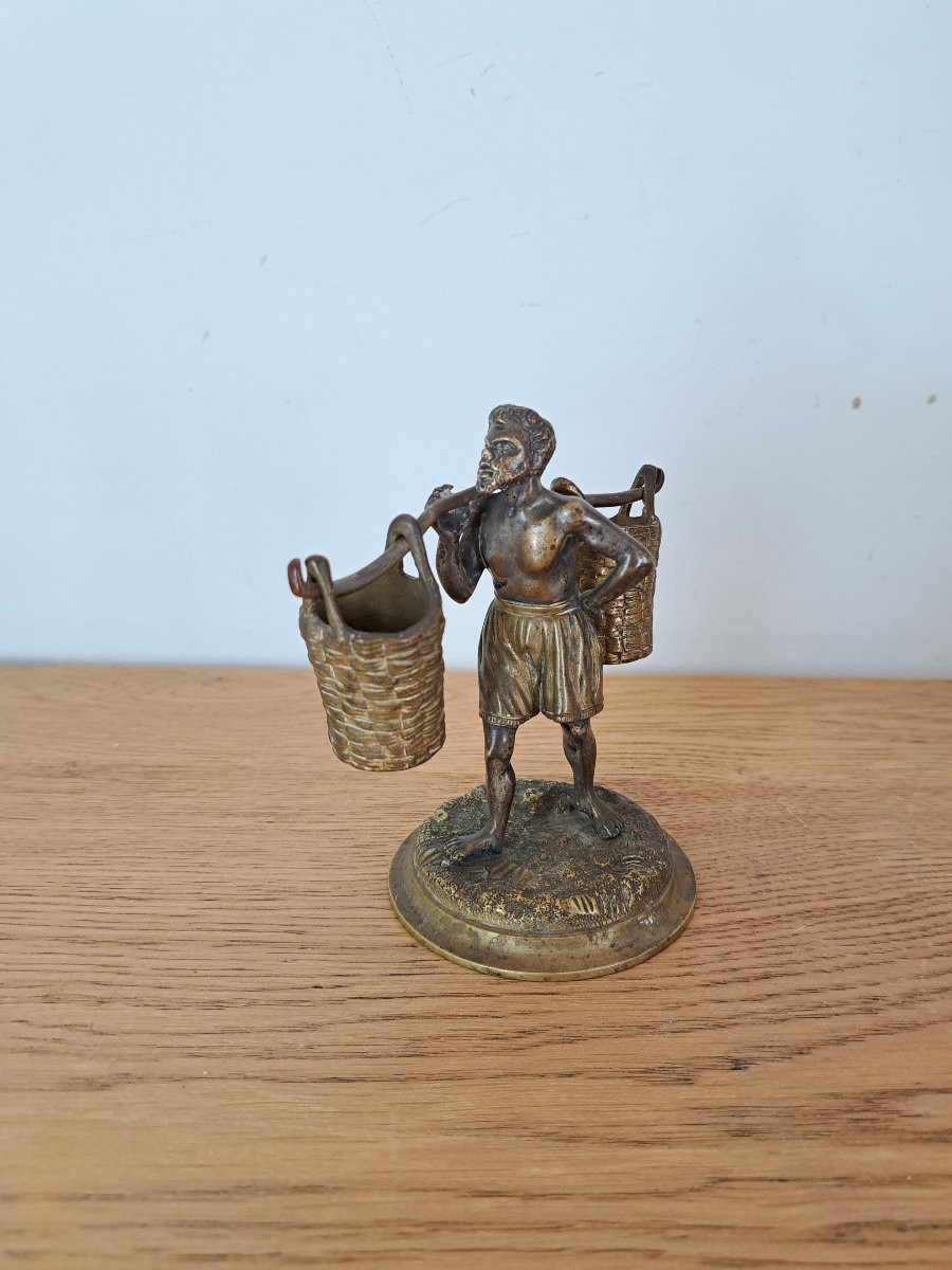 Le ramasseur de coton , Bronze patiné et doré , XIX°. -photo-4