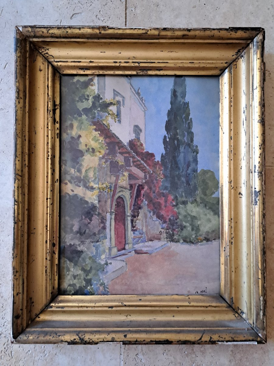 Le parc de Galland , Alger , Aquarelle signée , Fin XIX°/Début XX°. -photo-2