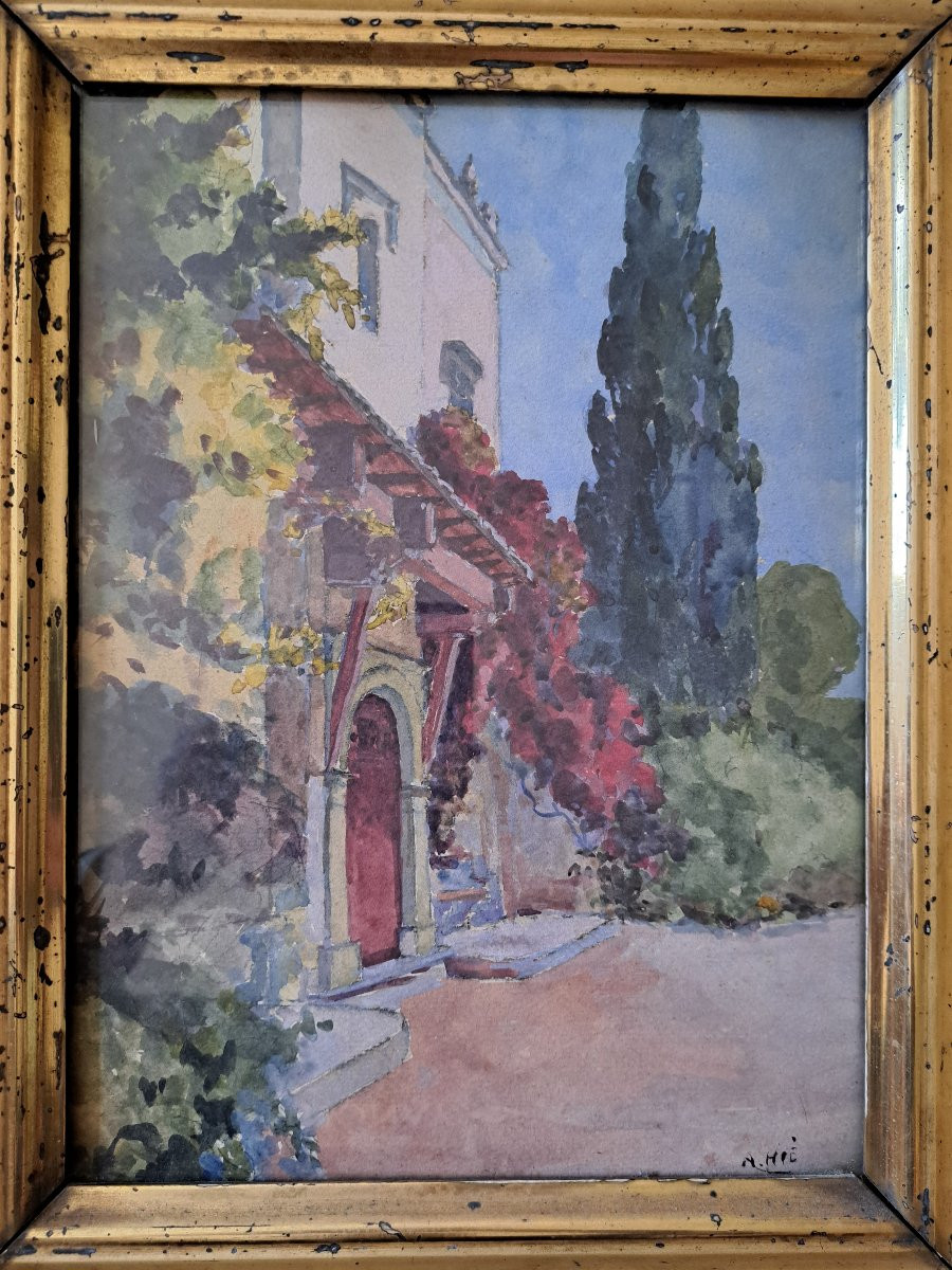 Le parc de Galland , Alger , Aquarelle signée , Fin XIX°/Début XX°. -photo-4