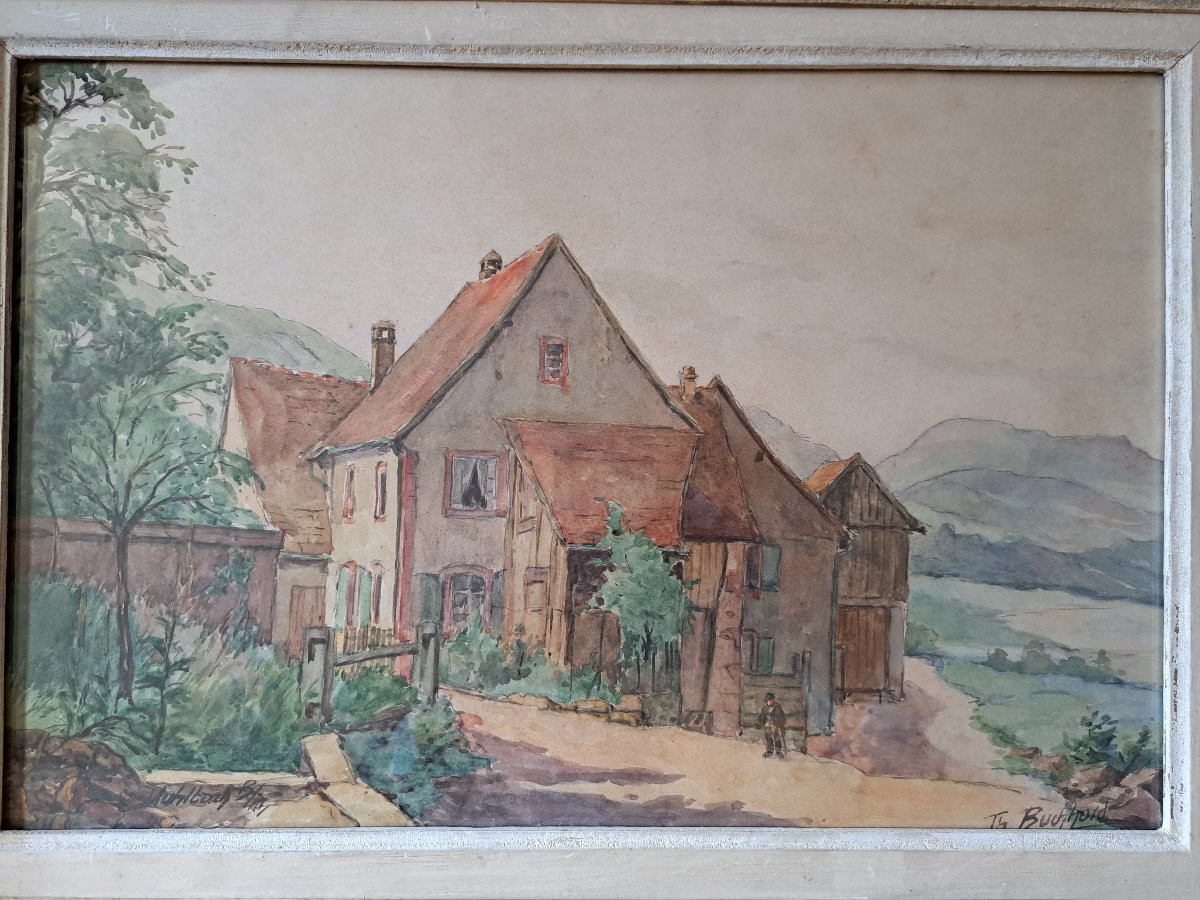 Theodore Buchhold, Mulhbach, Watercolor, Early 20th Century. -photo-4