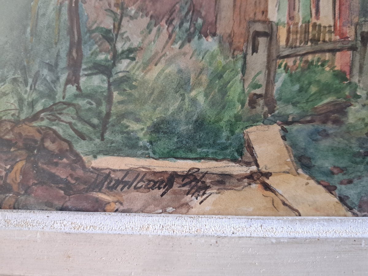Theodore Buchhold, Mulhbach, Watercolor, Early 20th Century. -photo-1