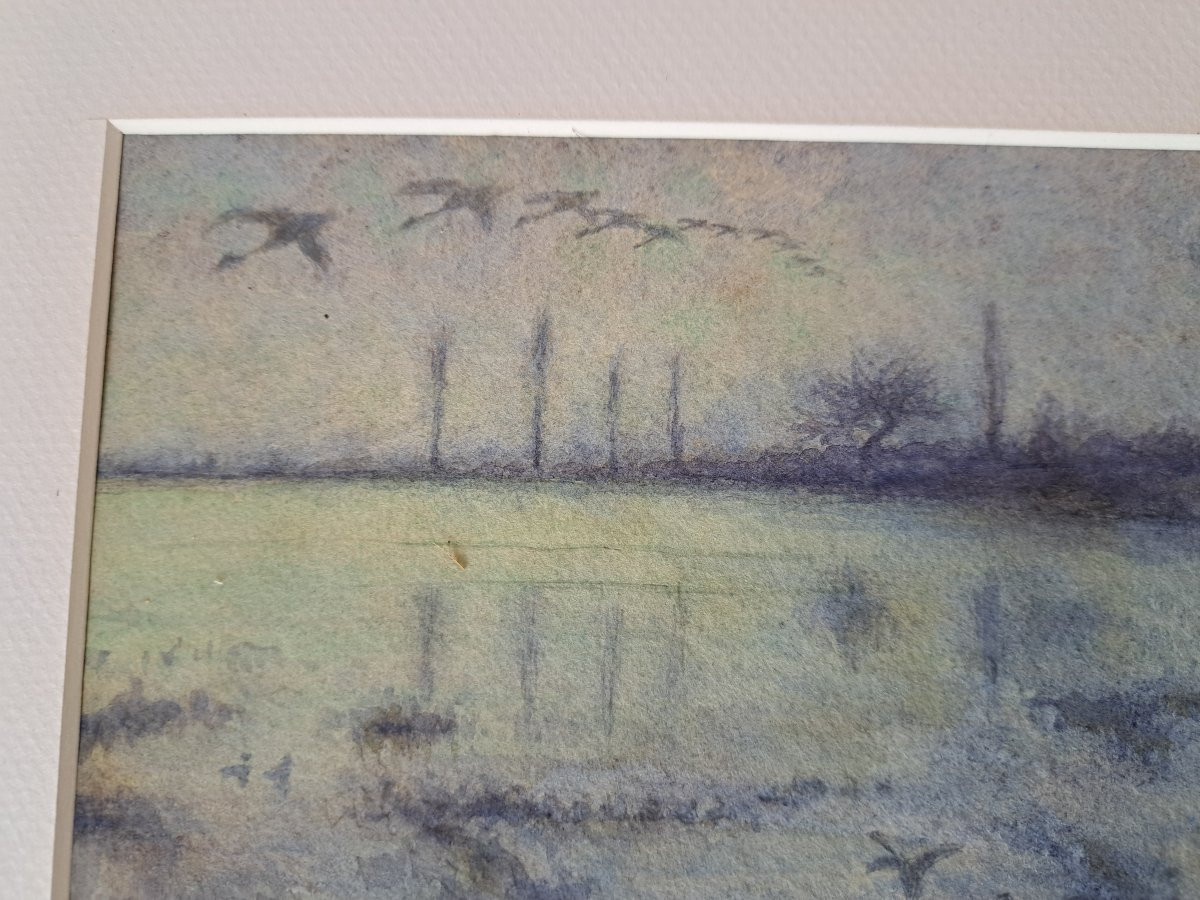 Louis Alfred Andrieux, Duck Hunt, Drawing, Early 20th Century. -photo-2