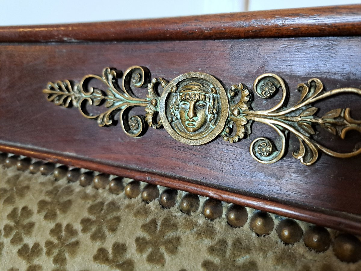 Paire de fauteuils Empire , Bronze et Acajou , circa 1880. -photo-8