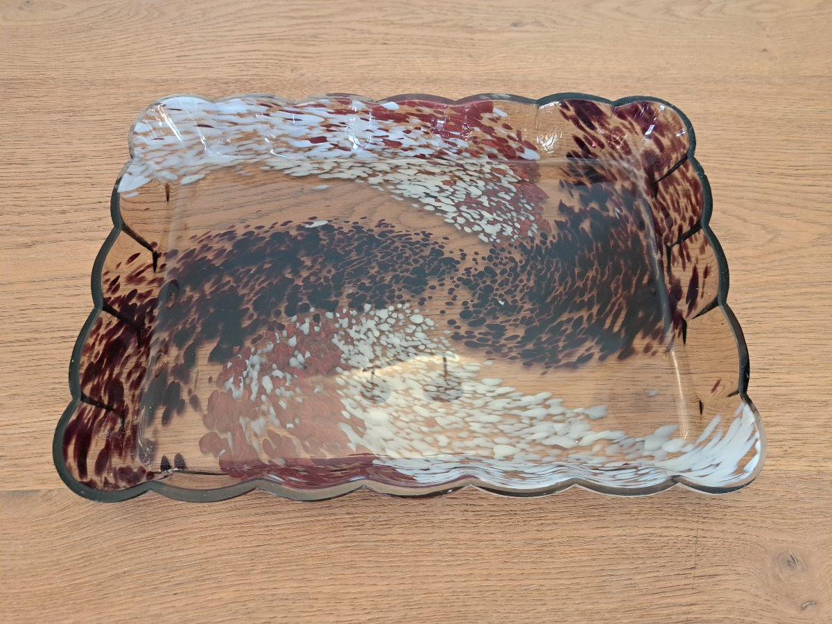 Attribué à Ernest Leveillé , Plateau , pâte de verre , Début XX°.-photo-3