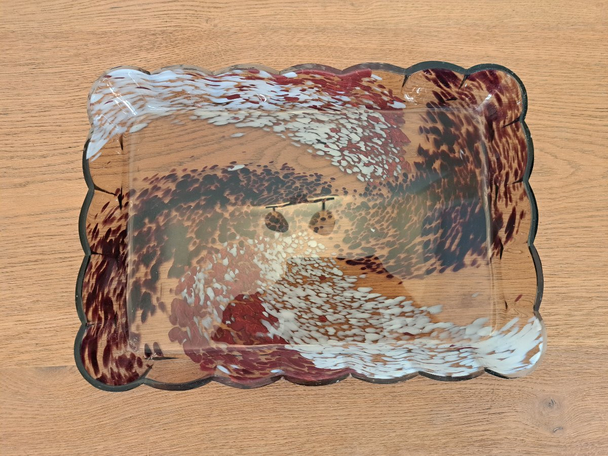 Attribué à Ernest Leveillé , Plateau , pâte de verre , Début XX°.-photo-4