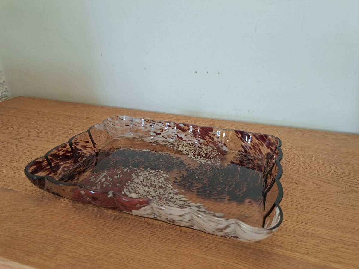 Attribué à Ernest Leveillé , Plateau , pâte de verre , Début XX°.-photo-1