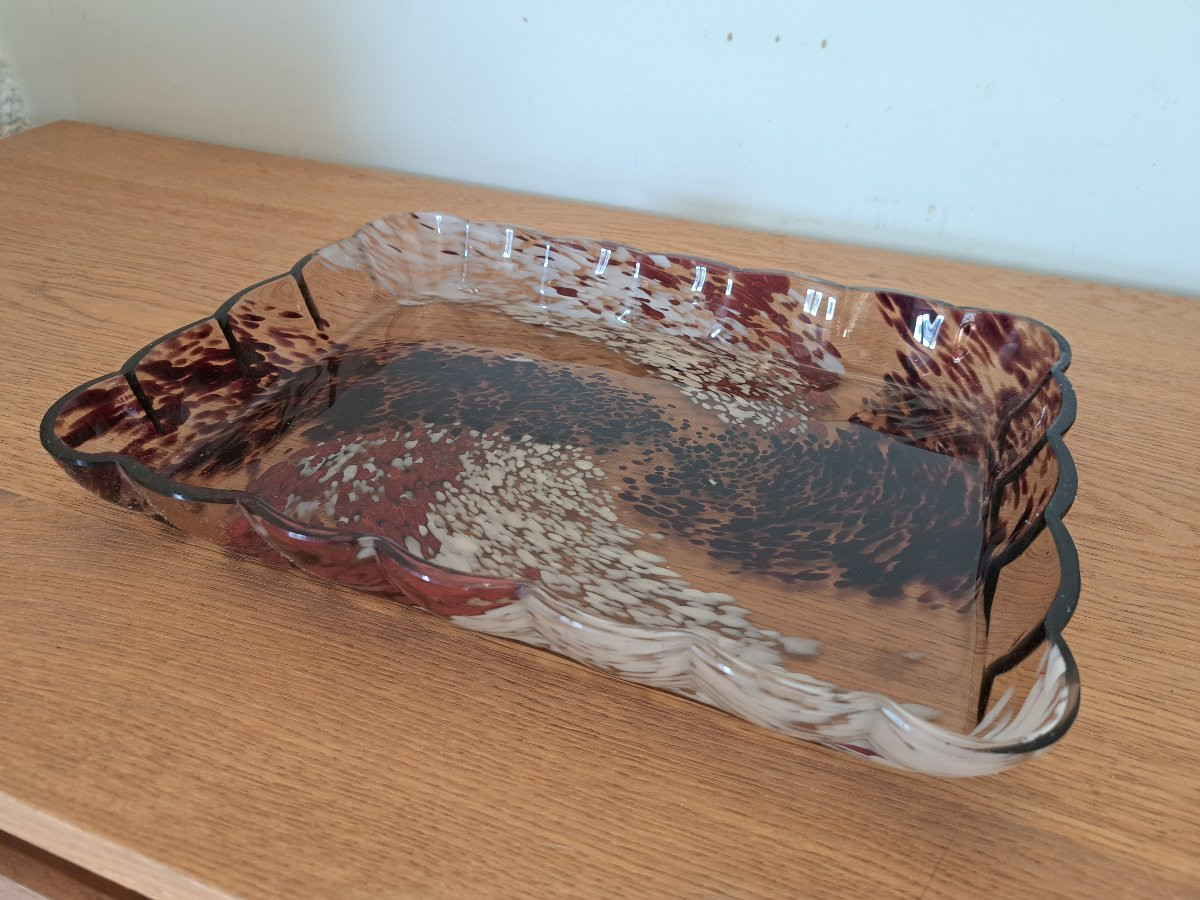 Attribué à Ernest Leveillé , Plateau , pâte de verre , Début XX°.-photo-2