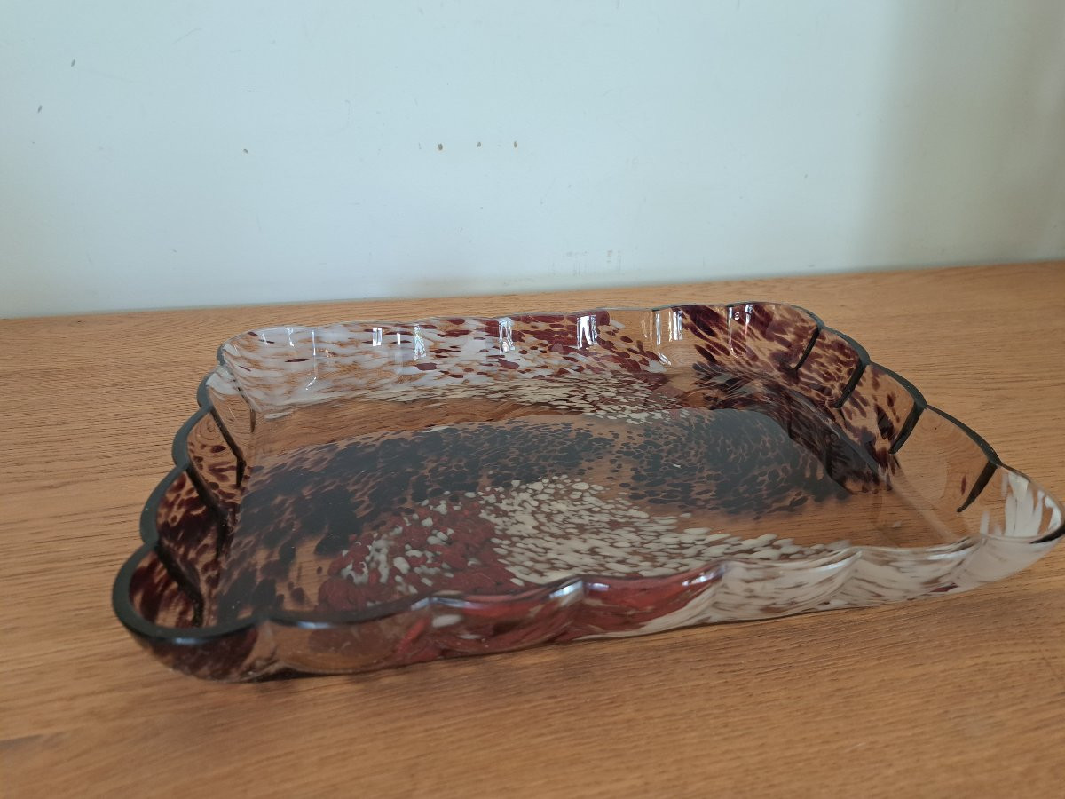 Attribué à Ernest Leveillé , Plateau , pâte de verre , Début XX°.-photo-3