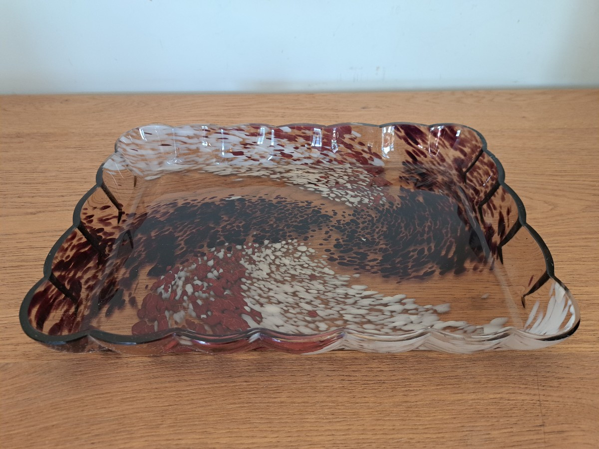 Attribué à Ernest Leveillé , Plateau , pâte de verre , Début XX°.