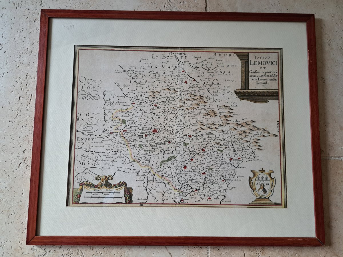 Totius Lemovici, Old Map, Merian, 17th Century. -photo-2
