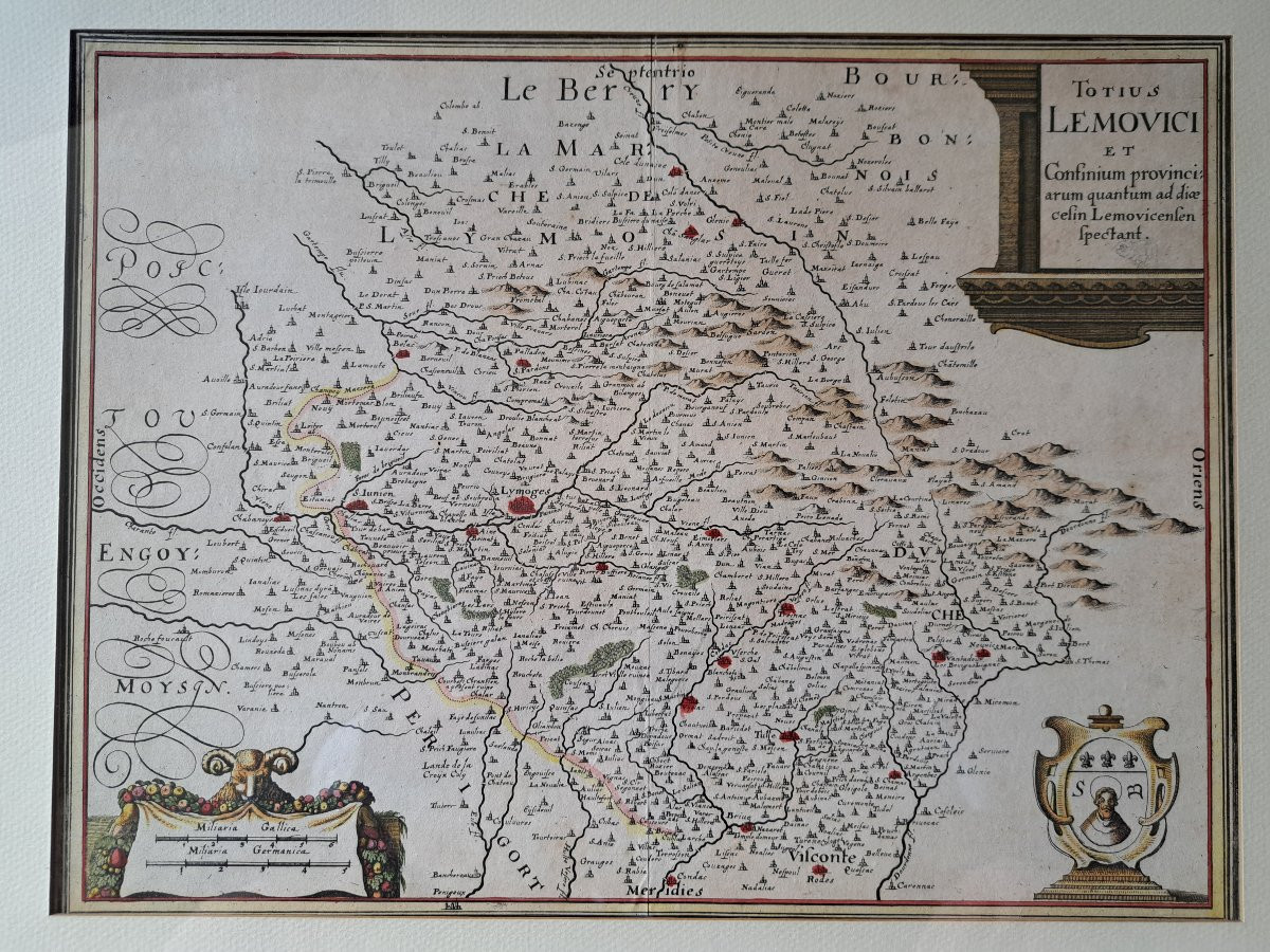 Totius Lemovici, Old Map, Merian, 17th Century. -photo-3