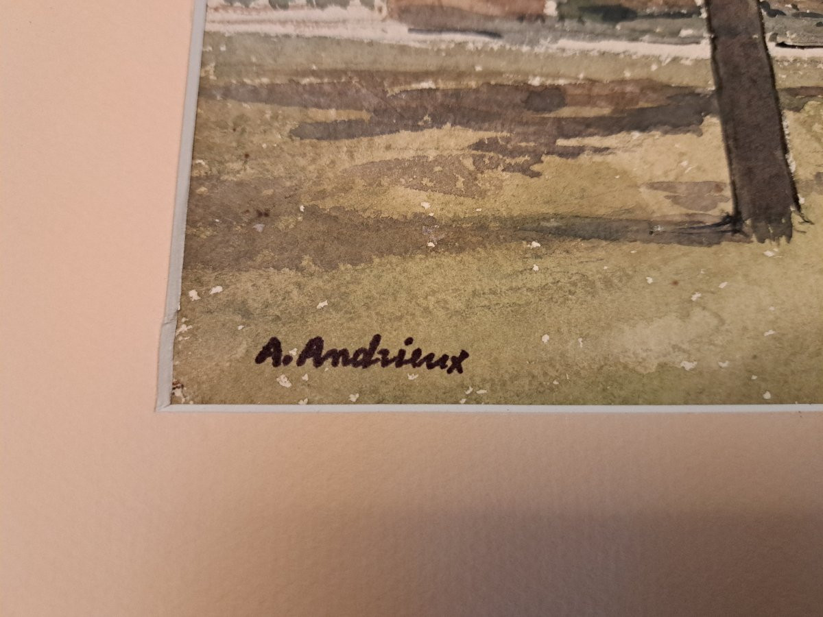 Alfred Louis Andrieux , Vue d'un parc , Aquarelle , Fin XIX°. -photo-1