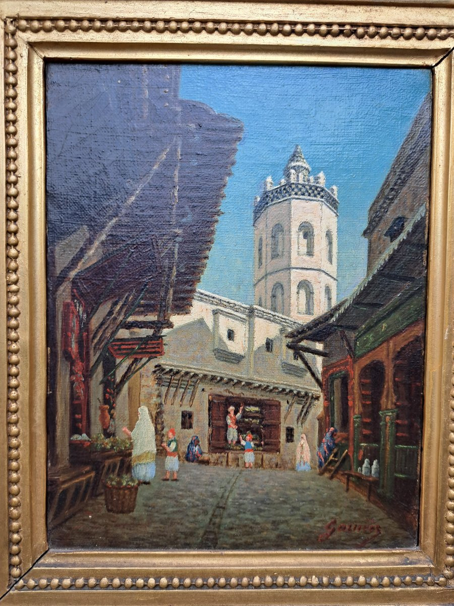 Garnier , Oran , Mosquée de Hassan Pacha , Huile sur toile , fin XIX°.-photo-2