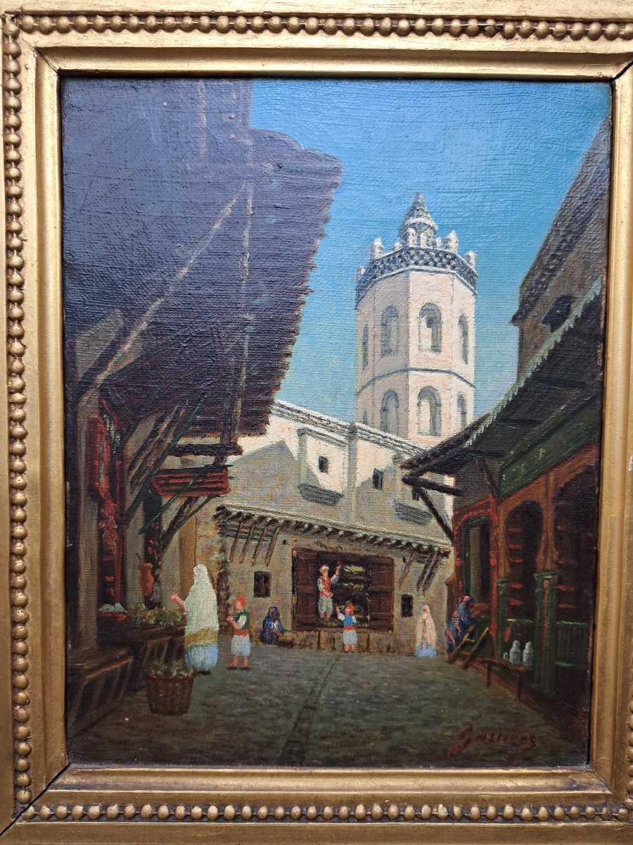 Garnier , Oran , Mosquée de Hassan Pacha , Huile sur toile , fin XIX°.-photo-3