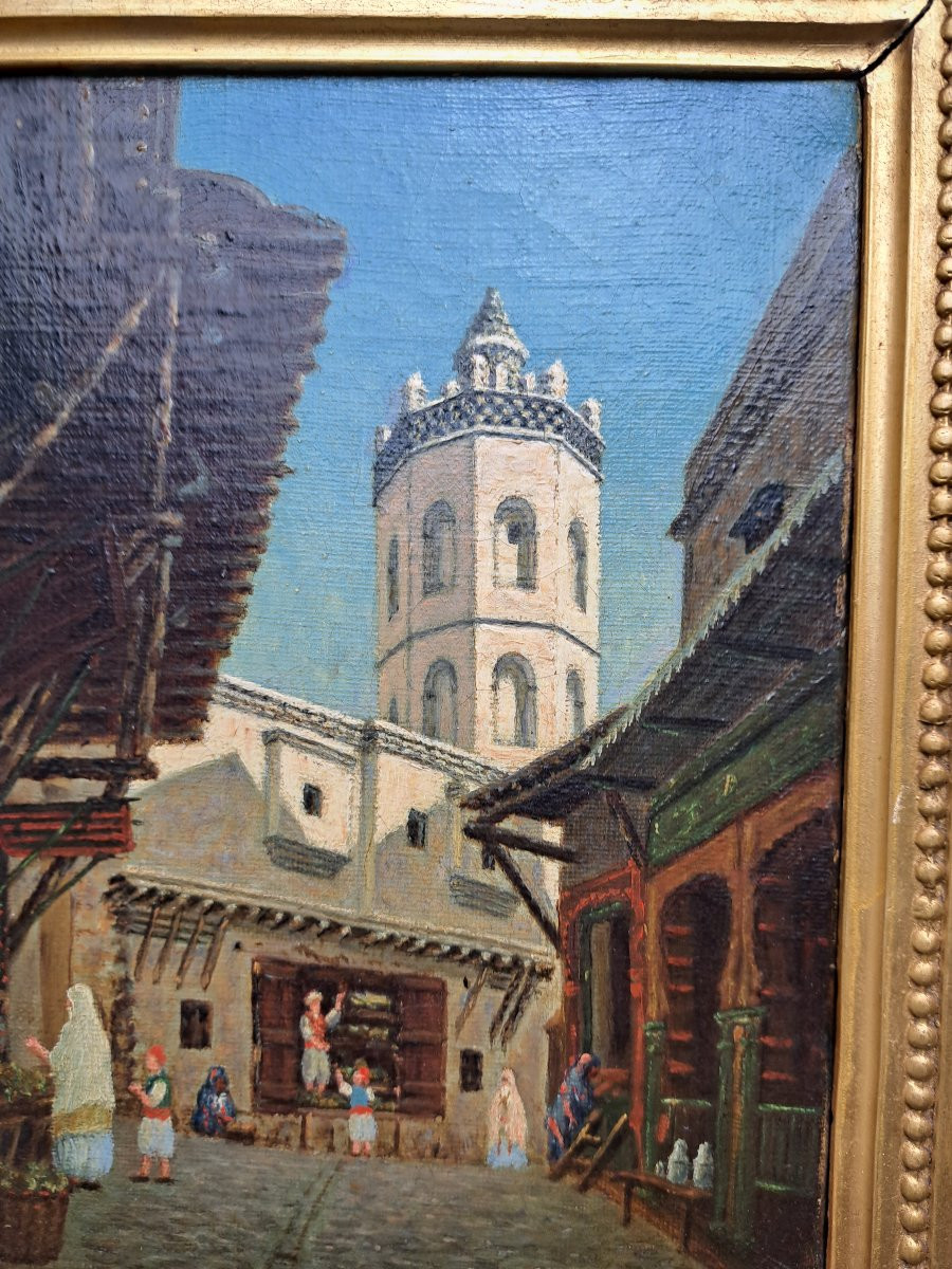 Garnier , Oran , Mosquée de Hassan Pacha , Huile sur toile , fin XIX°.-photo-2