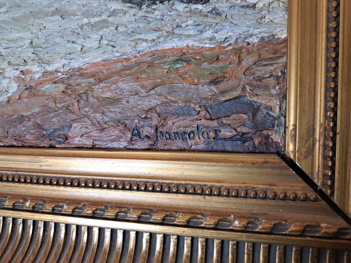 A.Jeancolas , Bord de mer agité en Algérie , Huile sur panneau , Fin XIX°.-photo-5