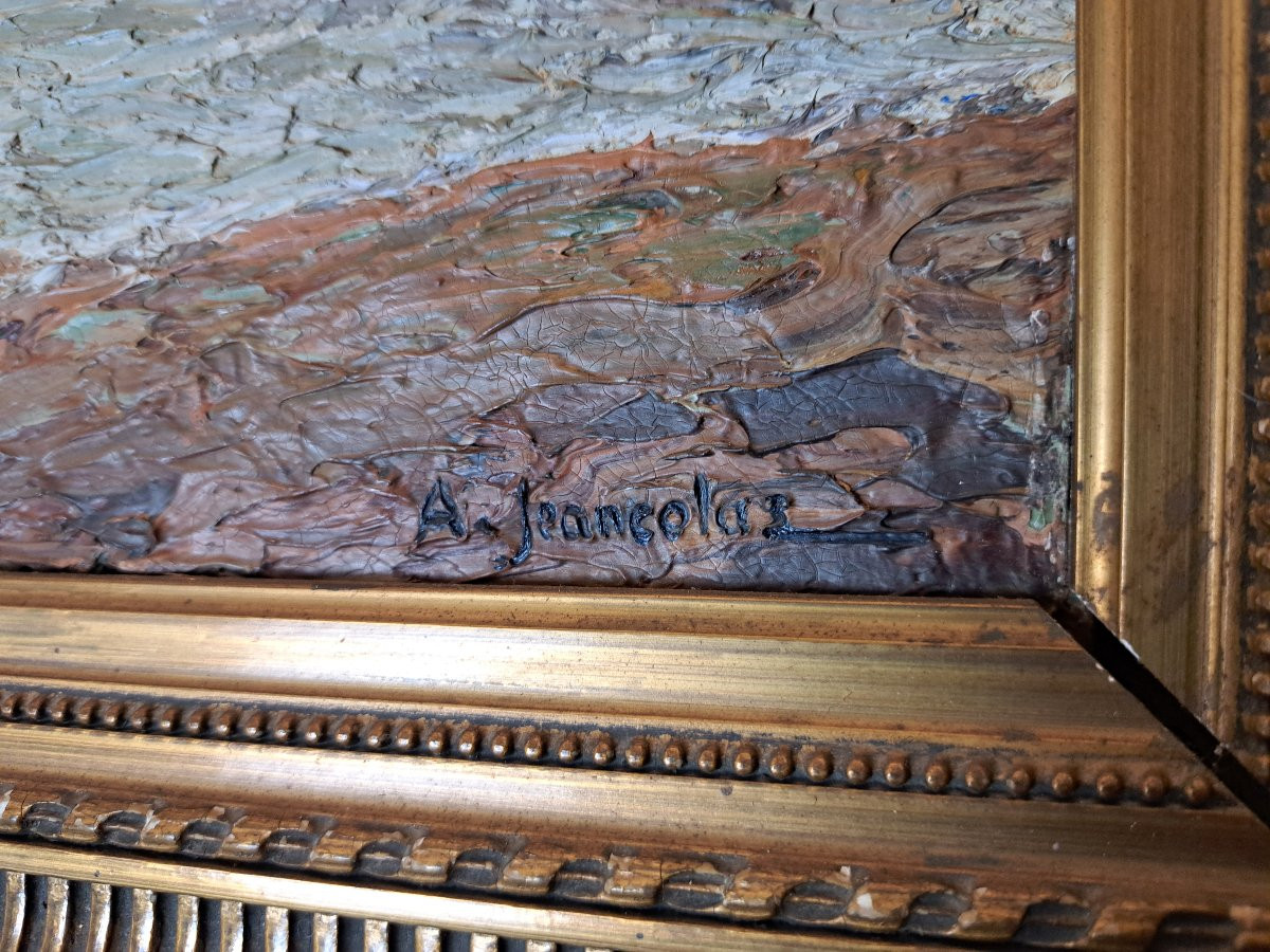 A.Jeancolas , Bord de mer agité en Algérie , Huile sur panneau , Fin XIX°.-photo-6