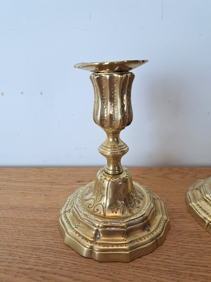 Pair Of Toilet Candlesticks, Chiseled Bronze, 18th Century. -photo-2