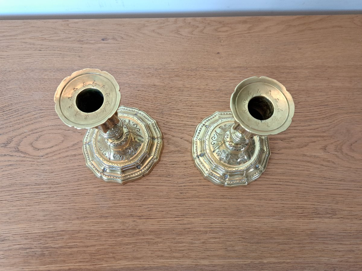 Pair Of Toilet Candlesticks, Chiseled Bronze, 18th Century. -photo-4