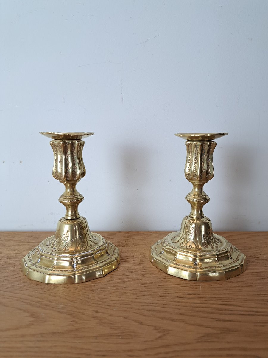 Pair Of Toilet Candlesticks, Chiseled Bronze, 18th Century. -photo-1