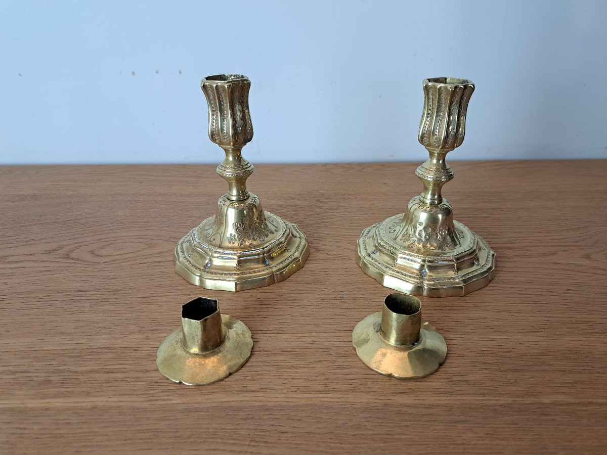 Pair Of Toilet Candlesticks, Chiseled Bronze, 18th Century. -photo-4