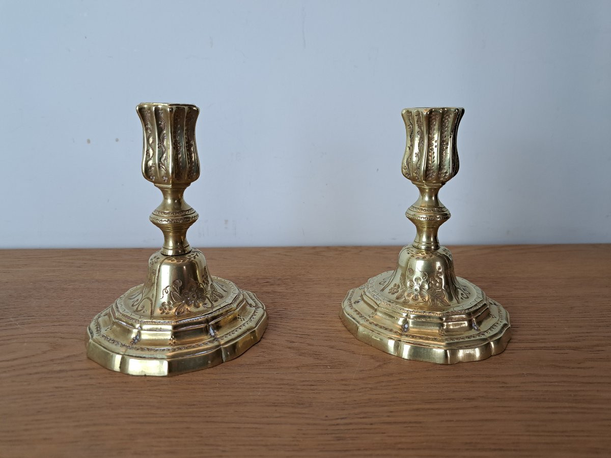 Pair Of Toilet Candlesticks, Chiseled Bronze, 18th Century. -photo-7