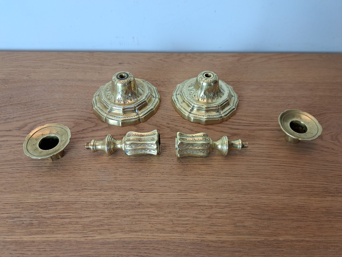 Pair Of Toilet Candlesticks, Chiseled Bronze, 18th Century. -photo-8