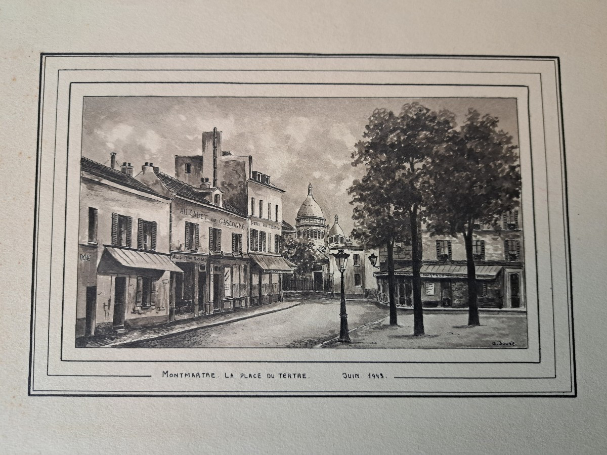 Auguste Jouve , 4 vues de Paris Montmartre , Dessin à l'encre , Fin XIX°/Début XX°. -photo-3