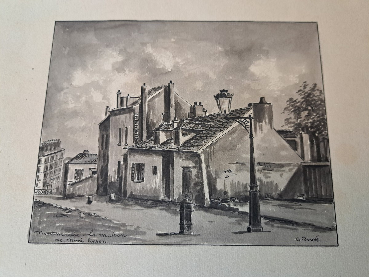 Auguste Jouve , 4 vues de Paris Montmartre , Dessin à l'encre , Fin XIX°/Début XX°. -photo-4
