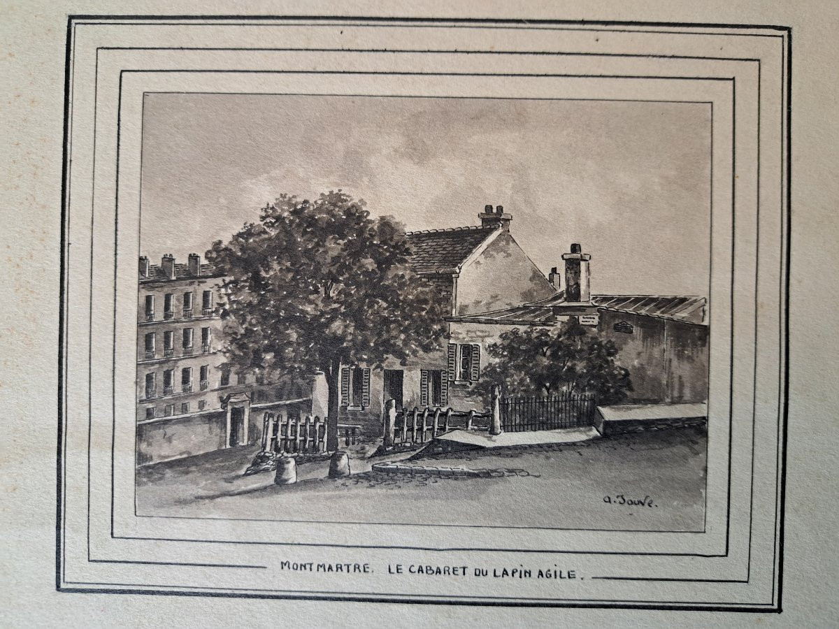 Auguste Jouve , 4 vues de Paris Montmartre , Dessin à l'encre , Fin XIX°/Début XX°. -photo-1