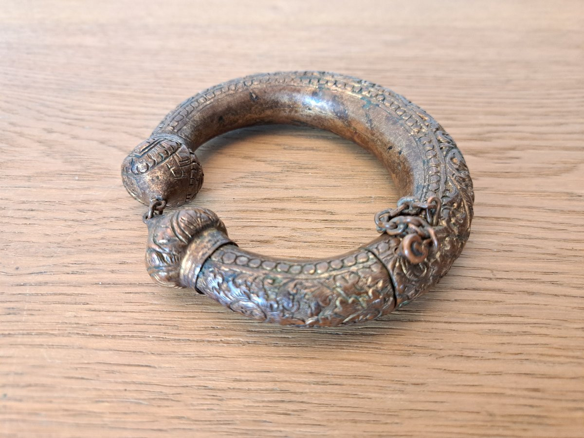 Inde , Bracelet de cheville , métal doré , XIX°. -photo-4