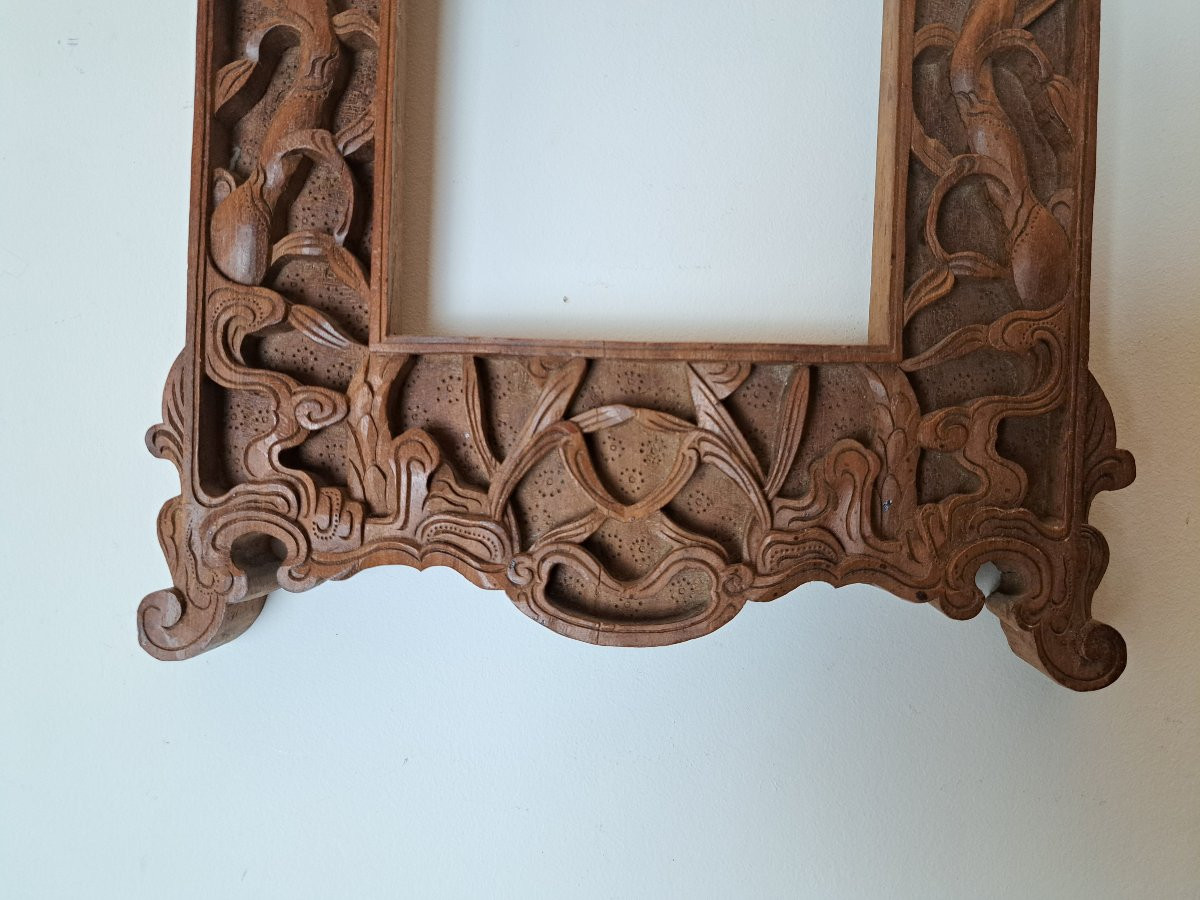 Indochine , Cadre ancien au phénix , Bois sculpté , Début XX°. -photo-4