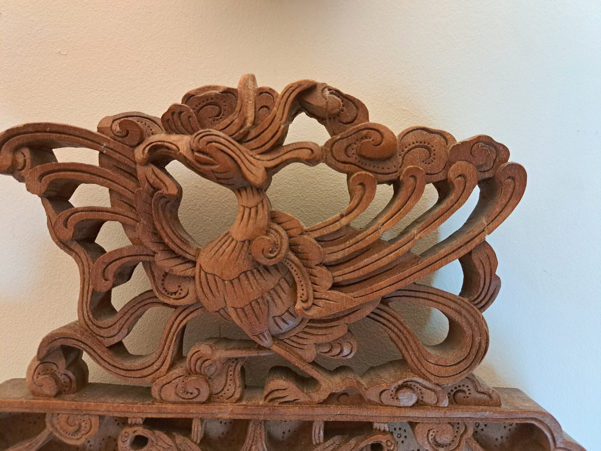 Indochine , Cadre ancien au phénix , Bois sculpté , Début XX°. -photo-5
