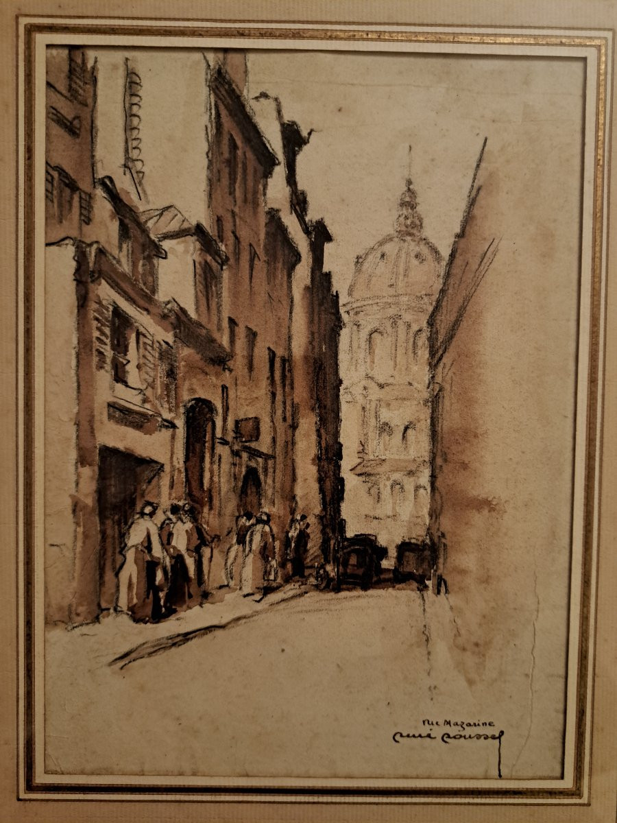 René Roussel, Rue Mazarine, Paris, Drawing, 20th Century. -photo-2