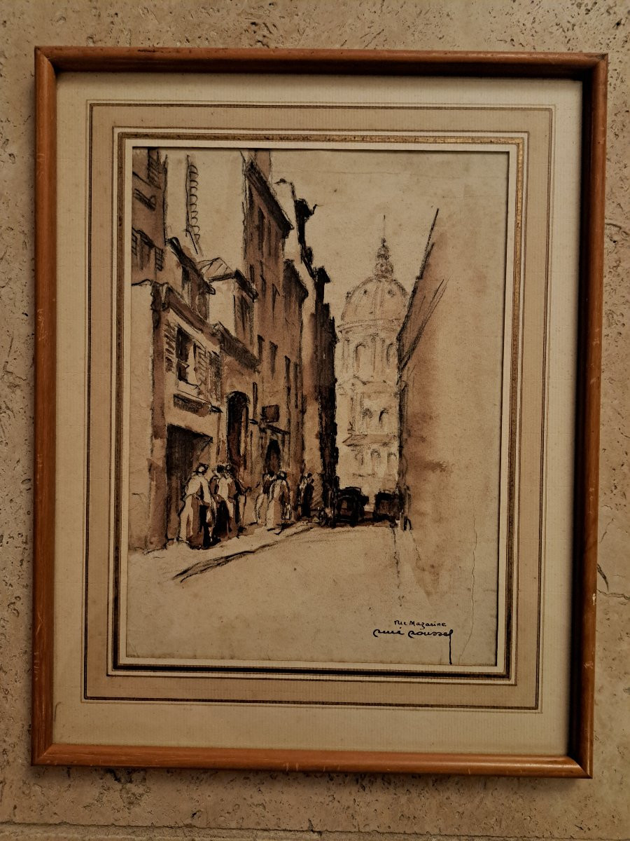 René Roussel, Rue Mazarine, Paris, Drawing, 20th Century. -photo-1