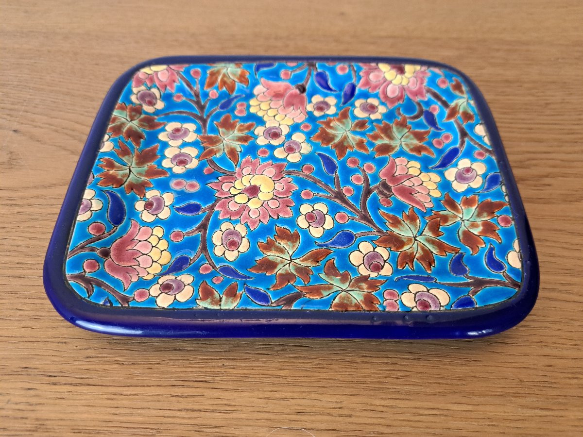 Longwy, Earthenware Letter Tray, Longwy Enamels, Early 20th Century. -photo-2