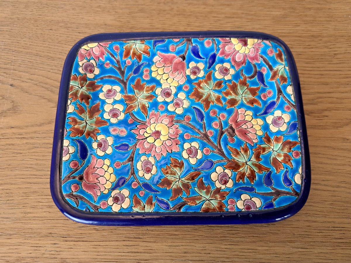 Longwy, Earthenware Letter Tray, Longwy Enamels, Early 20th Century. -photo-3