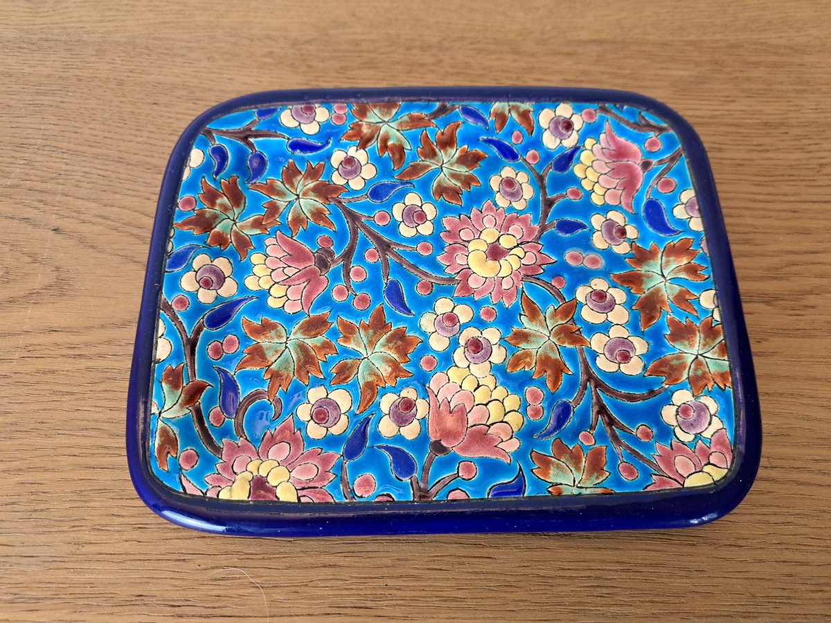 Longwy, Earthenware Letter Tray, Longwy Enamels, Early 20th Century. -photo-4