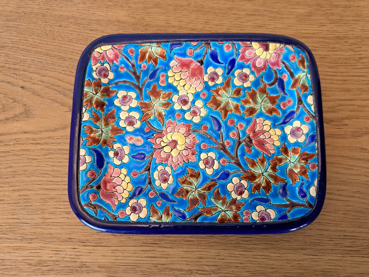 Longwy, Earthenware Letter Tray, Longwy Enamels, Early 20th Century. 