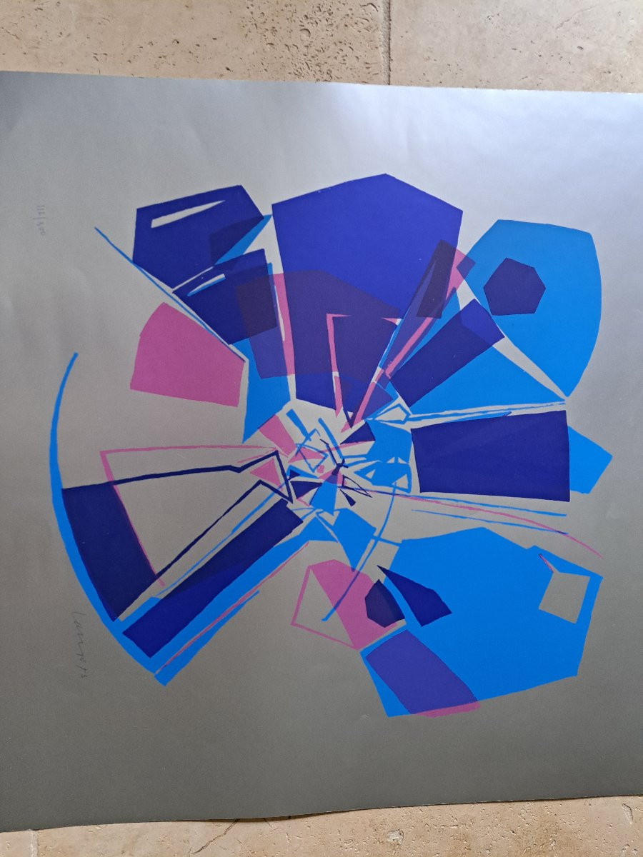 Abstraction , Sérigraphie , Signé , XX°. -photo-2