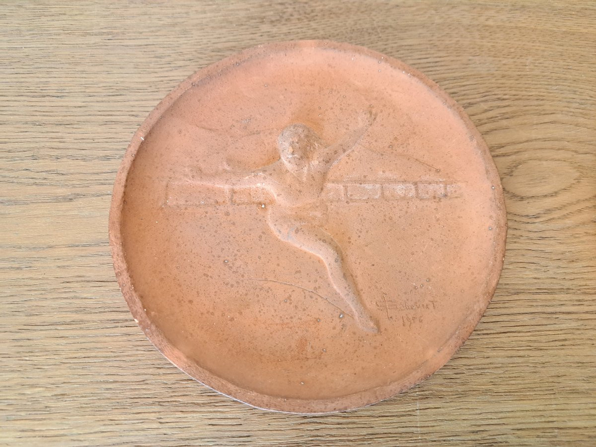 Charles Sabouret, Suite Of Two Tondi, Artistic Skating, Terracotta, 20th Century. -photo-3