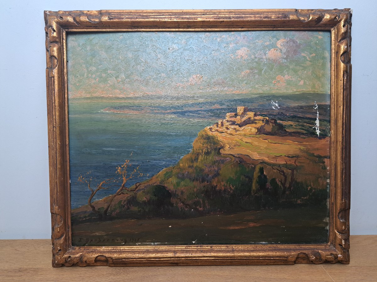 Edmond Paul Auguste Barbaroux, Eze, Oil On Cardboard, Early 20th Century. -photo-2