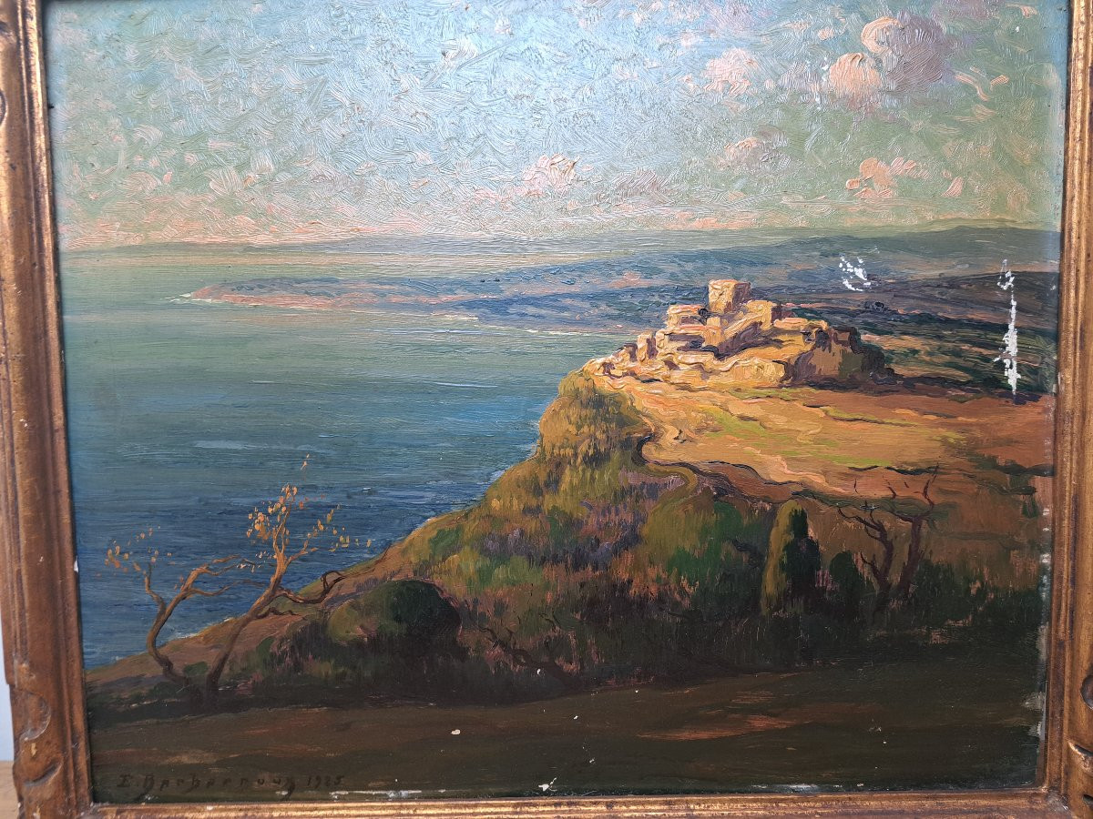 Edmond Paul Auguste Barbaroux, Eze, Oil On Cardboard, Early 20th Century. -photo-3