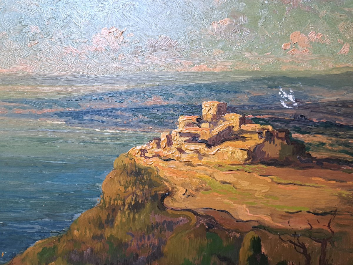 Edmond Paul Auguste Barbaroux, Eze, Oil On Cardboard, Early 20th Century. -photo-3