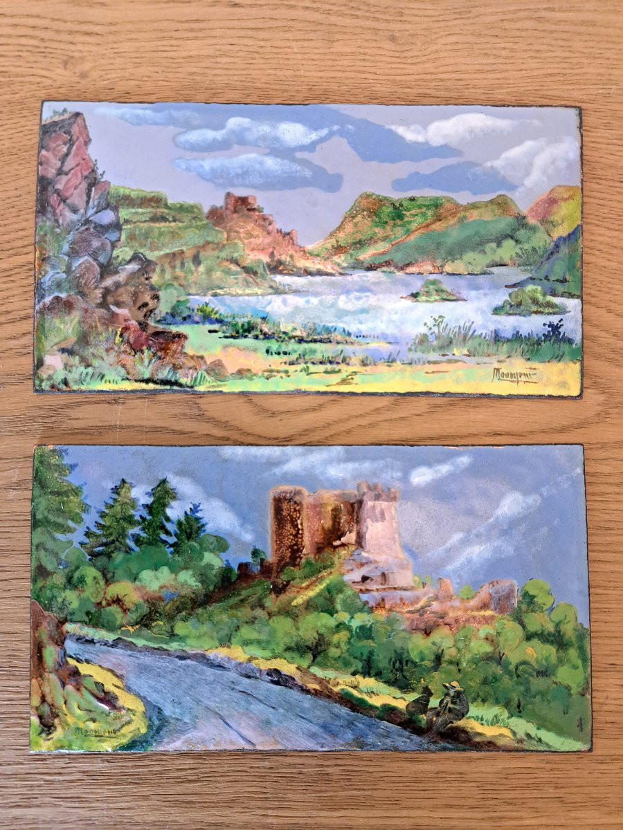 Pair Of Limoges Enamel Plaques, Attributed To Maxime Monnerie, Early 20th Century. -photo-2